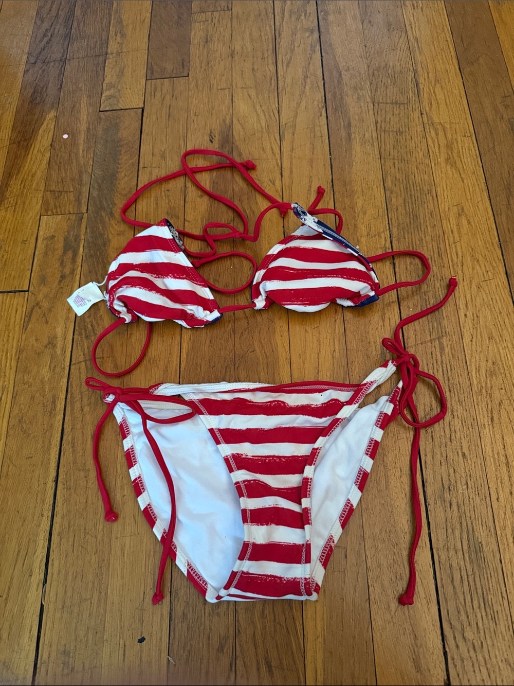 Red & White Striped Tie-Side Bikini Set
